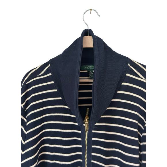 Lauren Ralph Lauren Striped Zip-Up Jacket Womens 3X Navy White Mock Neck Pockets - Picture 3 of 5